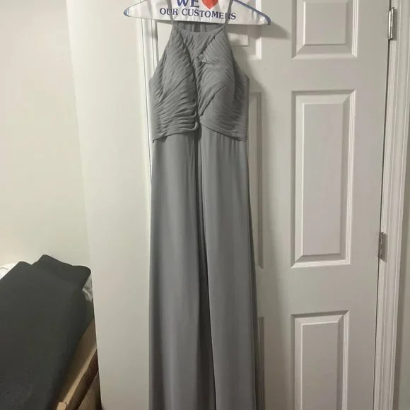 amazon grey bridesmaid dress Mismatched Silver Grey Satin Spaghetti Straps Long Bridesmaid Dresses ,  GRB0016